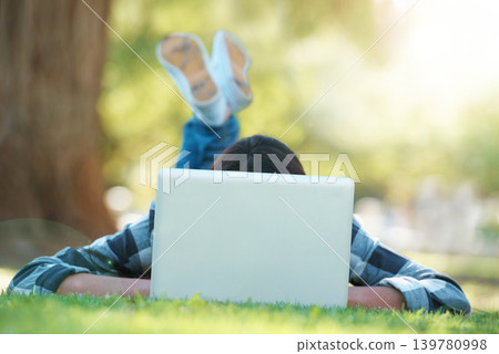 Laptop, lawn or woman in park for elearning with knowledge, information or education. Nature, university learner or female student on grass for studying history or typing online on college campus Laptop, lawn or woman in park for elearning with knowledge, information or education. Nature, university learner or female student on grass for studying history or typing online on college campus 139780998