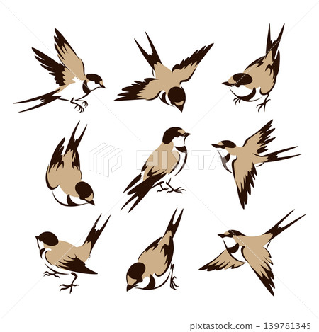 Swallow bird clipart traditional chinese brush painting style, Vector Illustration Swallow bird clipart traditional chinese brush painting style, Vector Illustration 139781345