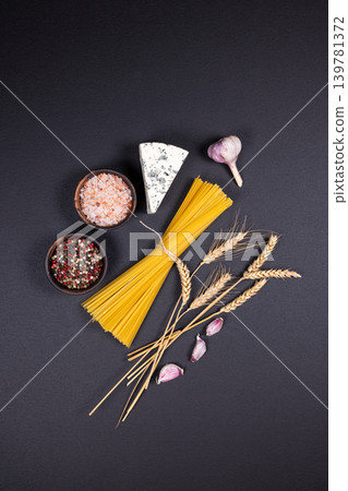 Italian pasta ingredients with blue cheese and spices Italian pasta ingredients with blue cheese and spices 139781372