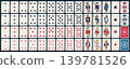 Playing card set. Vector 52 poker playing cards with backs. Cartoon simple medieval style 139781526