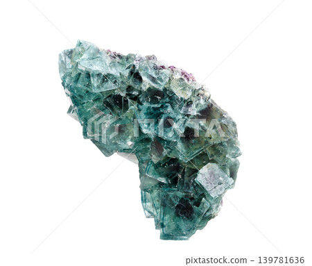 Natural Green Fluorite Crystal Cluster on White Background 139781636