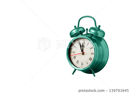 retro clock, watch, pointer clock, Blue color alarm clock on isolated white background 139781645
