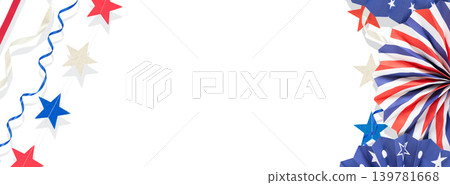 Fourth Of July Paper Decorations With Stars And Stripes Fans On White Background Fourth Of July Paper Decorations With Stars And Stripes Fans On White Background 139781668