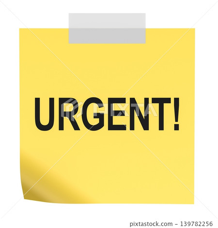 Urgent Message, yellow sticky note. 3D rendering Urgent Message, yellow sticky note. 3D rendering 139782256
