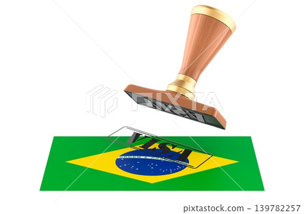 Visa stamp above Brazil national flag with travel authorization concept, 3d rendering 139782257