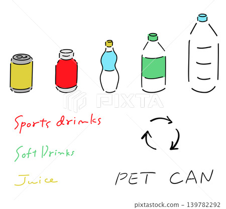 Illustrations of canned and bottled beverages | Light and vivid colors 139782292