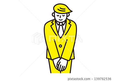 An illustration of a businessman bowing while facing forward. An illustration of a businessman bowing while facing forward. 139782536