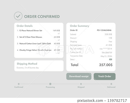 Light Mode Order Confirmation Interface for Tablet or Laptop Light Mode Order Confirmation Interface for Tablet or Laptop 139782717