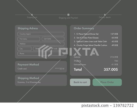 Dark Mode Order Placement Interface for Tablet or Laptop 139782722