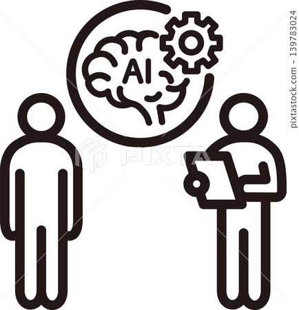AI business, icon, artificial intelligence, pictogram, implementation, learning, DX, development, technology, line drawing, illustration. AI business, icon, artificial intelligence, pictogram, implementation, learning, DX, development, technology, line drawing, illustration. 139783024