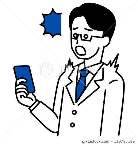 一位男醫生看著智慧型手機螢幕時感到驚訝。 一位男醫生看著智慧型手機螢幕時感到驚訝。 139783199