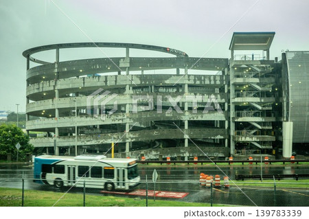 Charlotte Airport Parking Deck Surrounded by Rainy Transportation Infrastructure Construction Charlotte Airport Parking Deck Surrounded by Rainy Transportation Infrastructure Construction 139783339