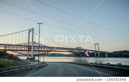Pierre Laporte Bridge and Quebec Bridge Over Saint Lawrence River Near Quebec City Canada Pierre Laporte Bridge and Quebec Bridge Over Saint Lawrence River Near Quebec City Canada 139783349