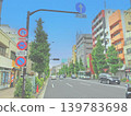 A major road in Tokyo. Illustrated style. Color halftone. 139783698