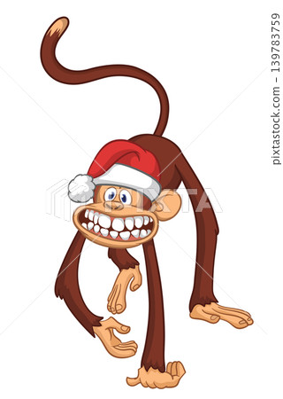 Cartoon funny brown monkey chimpanzee walking . Vector illustration isolated on white 139783759