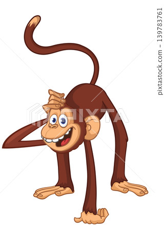 Cartoon funny brown monkey chimpanzee walking . Vector illustration isolated on white Cartoon funny brown monkey chimpanzee walking . Vector illustration isolated on white 139783761