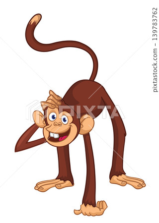 Cartoon funny brown monkey chimpanzee walking . Vector illustration isolated on white Cartoon funny brown monkey chimpanzee walking . Vector illustration isolated on white 139783762
