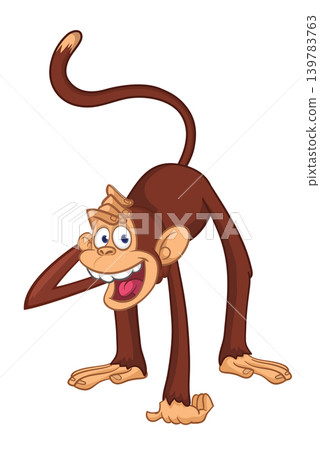Cartoon funny brown monkey chimpanzee walking . Vector illustration isolated on white 139783763