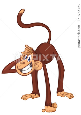 Cartoon funny brown monkey chimpanzee walking . Vector illustration isolated on white Cartoon funny brown monkey chimpanzee walking . Vector illustration isolated on white 139783769