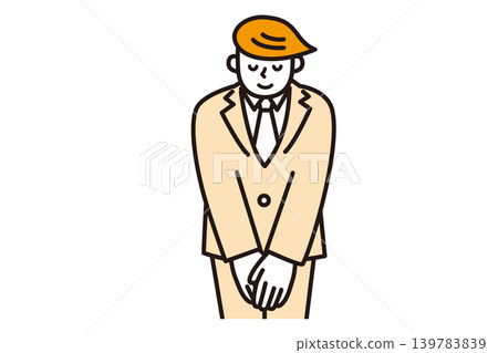 An illustration of a businessman bowing while facing forward. An illustration of a businessman bowing while facing forward. 139783839