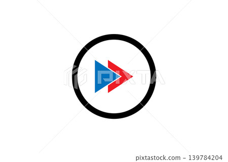 Minimal flat forward play button icon composed of overlapping blue and red triangular arrows inside a bold black circular border, ideal for media, web, app and interface design. Minimal flat forward play button icon composed of overlapping blue and red triangular arrows inside a bold black circular border, ideal for media, web, app and interface design. 139784204
