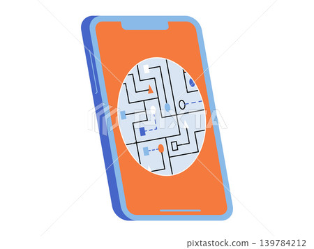 Smartphone with a circular map vector illustration. Mobile technology, digital navigation, data processing, logic puzzles, software development, connectivity. Cellphone showing a round path diagram Smartphone with a circular map vector illustration. Mobile technology, digital navigation, data processing, logic puzzles, software development, connectivity. Cellphone showing a round path diagram 139784212