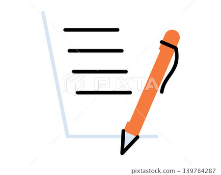 Orange pen writing on a paper document vector illustration. Business planning, education, creative writing, office work, note taking, documentation. Stationery tool marking on a sheet Orange pen writing on a paper document vector illustration. Business planning, education, creative writing, office work, note taking, documentation. Stationery tool marking on a sheet 139784287