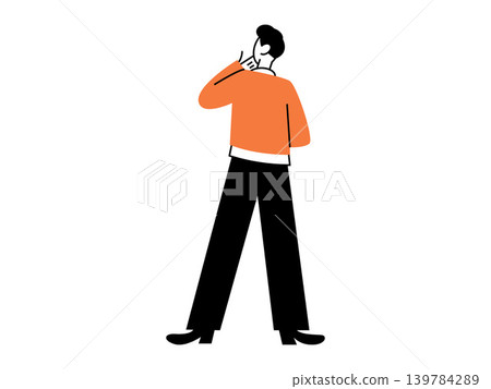 Man standing from behind touching his chin vector illustration. Decision making, problem solving, strategic planning, business vision, uncertainty, creative thinking. Male character pondering Man standing from behind touching his chin vector illustration. Decision making, problem solving, strategic planning, business vision, uncertainty, creative thinking. Male character pondering 139784289