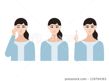 Eye troubles - Vector illustration set for women Eye troubles - Vector illustration set for women 139784363