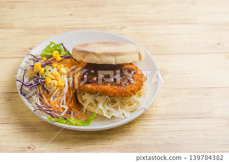 English muffin croquette sandwich English muffin croquette sandwich 139784382