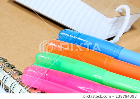Colorful stationery and flashcards for studying for exams Colorful stationery and flashcards for studying for exams 139784398
