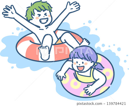 Boys and girls playing while floating in inner tubes. Boys and girls playing while floating in inner tubes. 139784421
