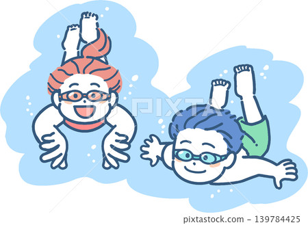 男孩女孩在水下玩耍 139784425
