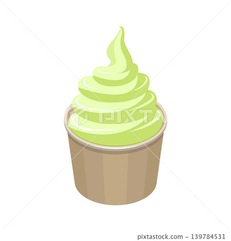 An illustration of a light green melon soft-serve ice cream in a cup. An illustration of a light green melon soft-serve ice cream in a cup. 139784531