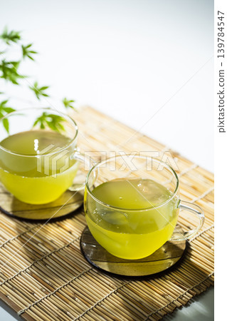 Enjoying tea time with cold green tea Enjoying tea time with cold green tea 139784547