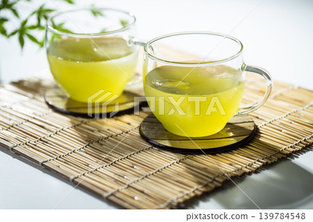 Enjoying tea time with cold green tea Enjoying tea time with cold green tea 139784548