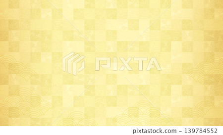 A luxurious Japanese-style background illustration featuring a gold leaf-like checkered pattern adorned with a seigaiha (wave) motif, perfect for New Year's celebrations and other festive occasions. A luxurious Japanese-style background illustration featuring a gold leaf-like checkered pattern adorned with a seigaiha (wave) motif, perfect for New Year's celebrations and other festive occasions. 139784552