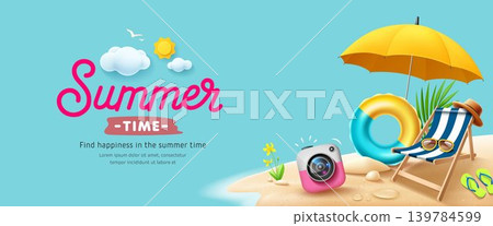 Summer time island beach, Beach chair, Polaroid camera, Beach float, banner design Summer time island beach, Beach chair, Polaroid camera, Beach float, banner design 139784599