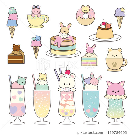 A set of illustrations of animal-themed sweets and confectionery. A set of illustrations of animal-themed sweets and confectionery. 139784693
