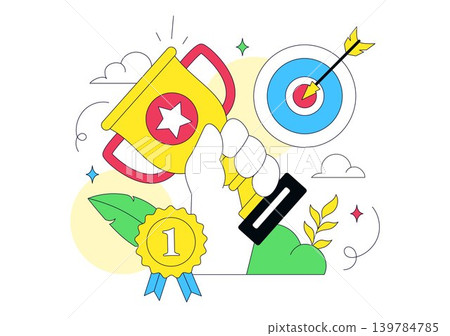 Achievement Vector Illustration Featuring Success Celebration, Winner Trophy, Goal Accomplishment and Personal Growth Design Achievement Vector Illustration Featuring Success Celebration, Winner Trophy, Goal Accomplishment and Personal Growth Design 139784785