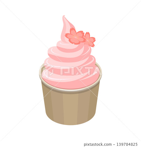 An illustration of a spring-only sakura soft serve ice cream decorated with cherry blossoms. An illustration of a spring-only sakura soft serve ice cream decorated with cherry blossoms. 139784825