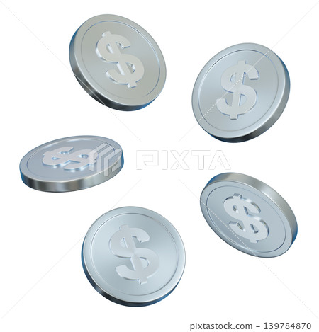 3D Silver Dollar Coins Floating on White Background, Money and Finance Concept 3D Silver Dollar Coins Floating on White Background, Money and Finance Concept 139784870