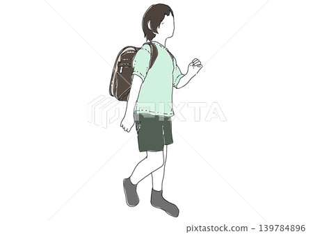 Elementary school students walking on a shoulder bag Elementary school students walking on a shoulder bag 139784896
