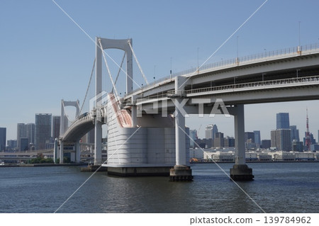 從台場公園可以看到彩虹橋的主塔和遠處的東京鐵塔。 139784962