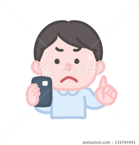 一名男子正在努力操作他的智慧型手機。 139784991