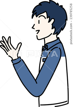 A side view illustration of a working man in work clothes. A side view illustration of a working man in work clothes. 139785258
