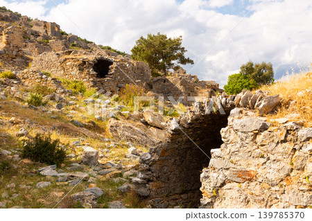 Ruins of ancient city Anemurium, necropolis. Very interesting historical place in Anamur, Turkey 139785370