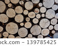 Background material featuring overlapping end grains of stacked firewood logs. 139785425