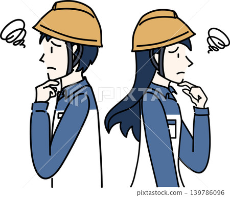 Side view illustration of a working man and woman in work clothes Side view illustration of a working man and woman in work clothes 139786096