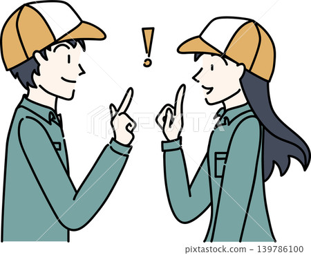 Side view illustration of a working man and woman in work clothes Side view illustration of a working man and woman in work clothes 139786100